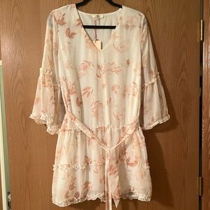 White and pink floral dress, Large, NWT